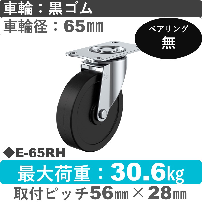 E-65RH ユーエイキャスター 自在金具 ゴム車輪65㎜