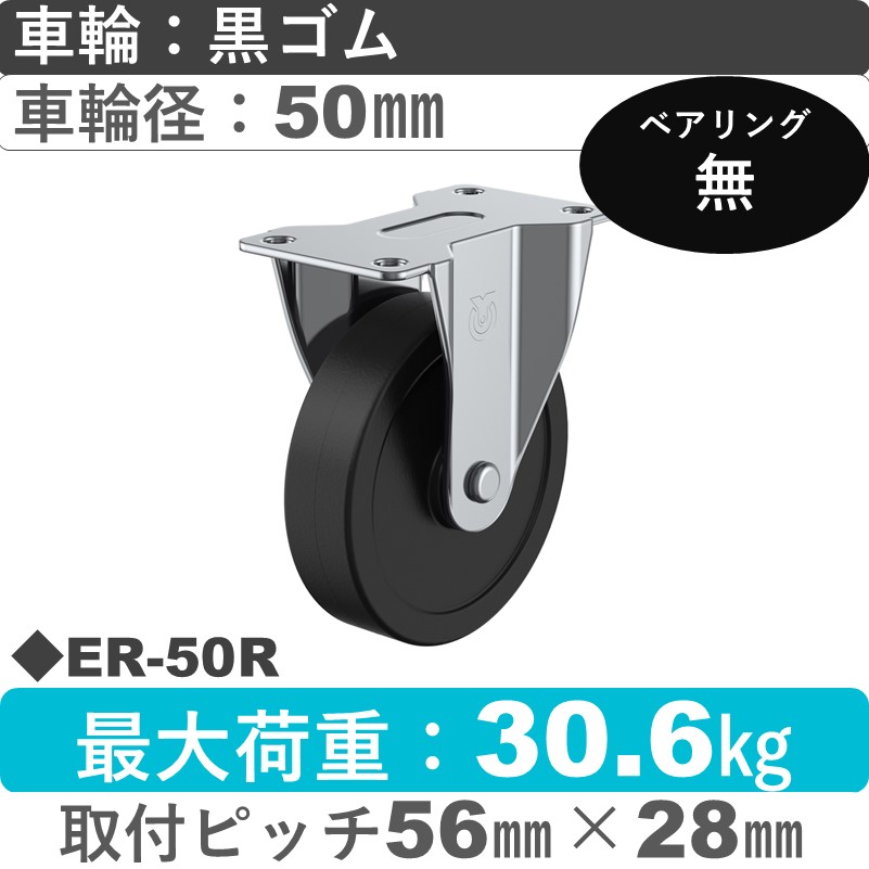 ER-50R ユーエイキャスター 固定金具 ゴム車輪50㎜