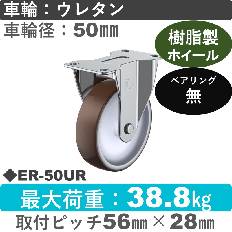 ER-50UR ユーエイキャスター 固定金具 ウレタン車輪50㎜
