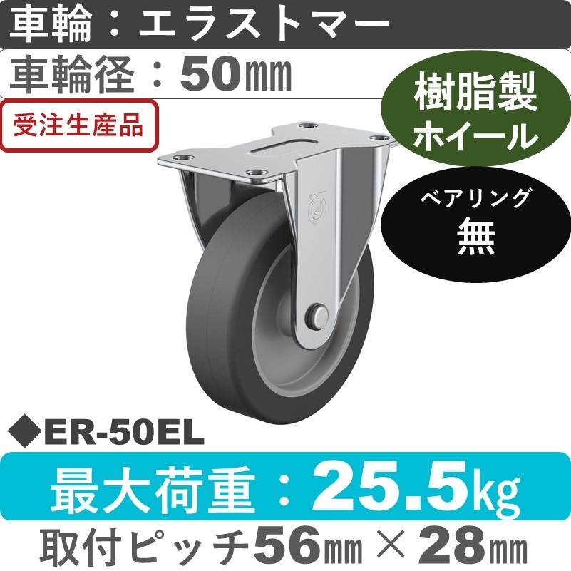 ER-50EL ユーエイキャスター 固定金具 エラストマー車輪50㎜