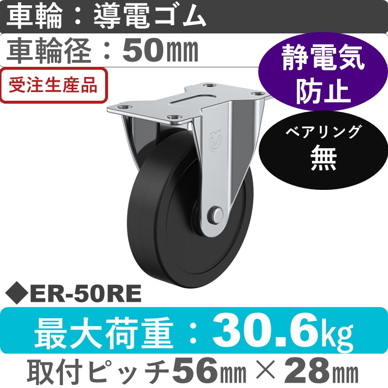 ER-50RE ユーエイキャスター 固定金具 導電ゴム車輪50㎜