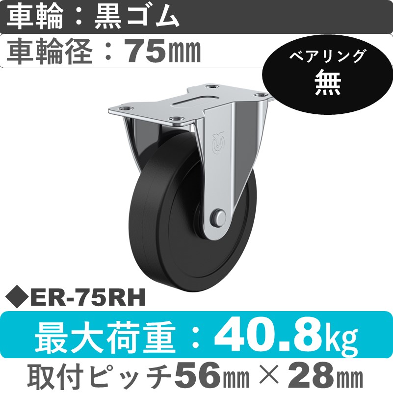 ER-75RH ユーエイキャスター 固定金具 ゴム車輪75㎜