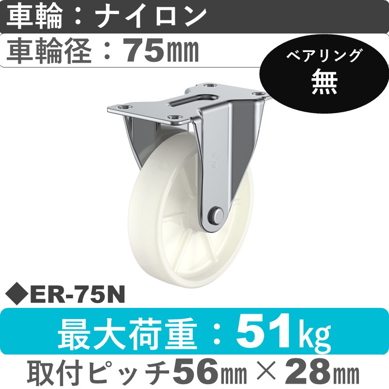 ER-75N ユーエイキャスター 固定金具 ナイロン車輪75㎜
