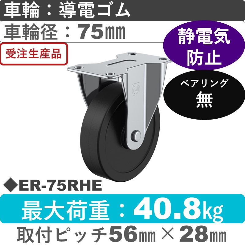 ER-75RHE ユーエイキャスター 固定金具 導電ゴム車輪75㎜