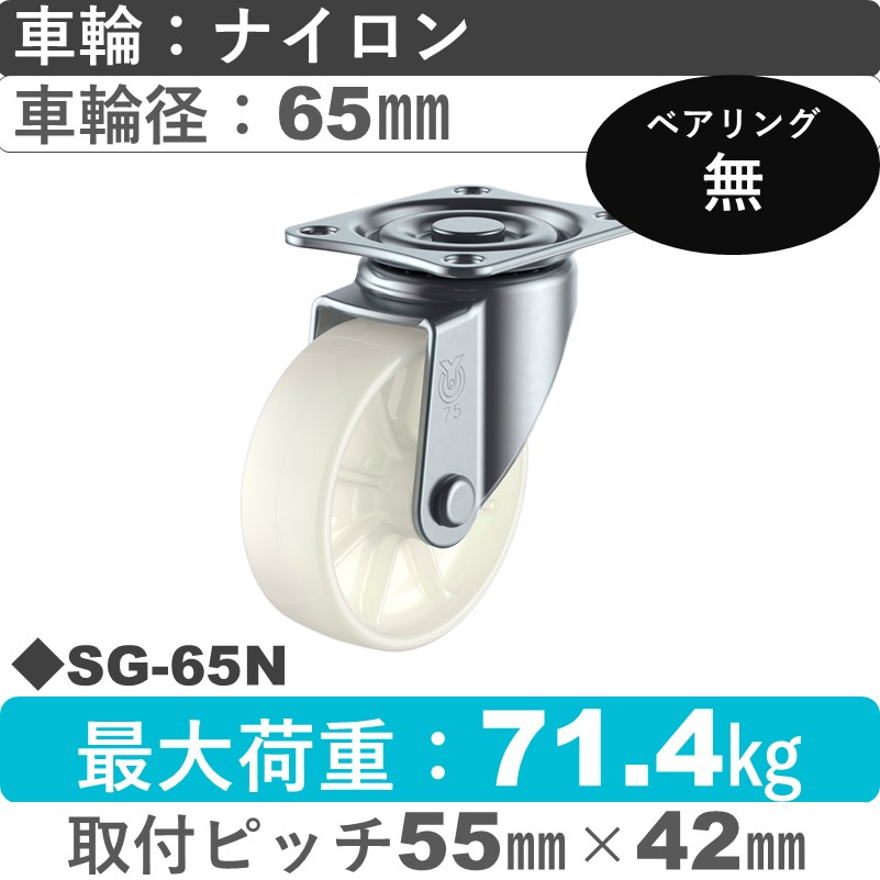 SG-65N ユーエイキャスター 自在金具 ナイロン車輪65㎜