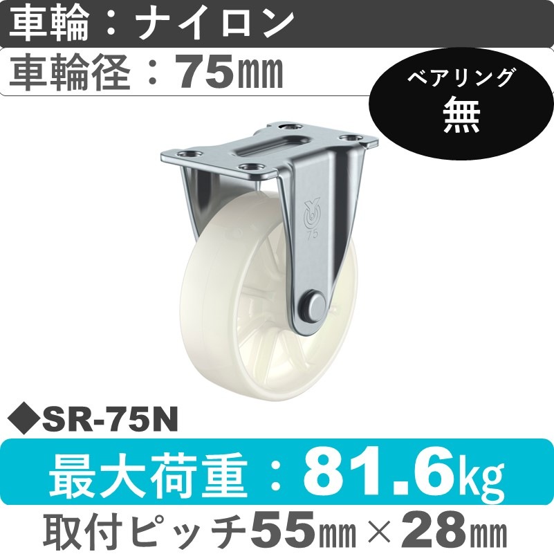 SR-75N ユーエイキャスター 固定金具 ナイロン車輪75㎜