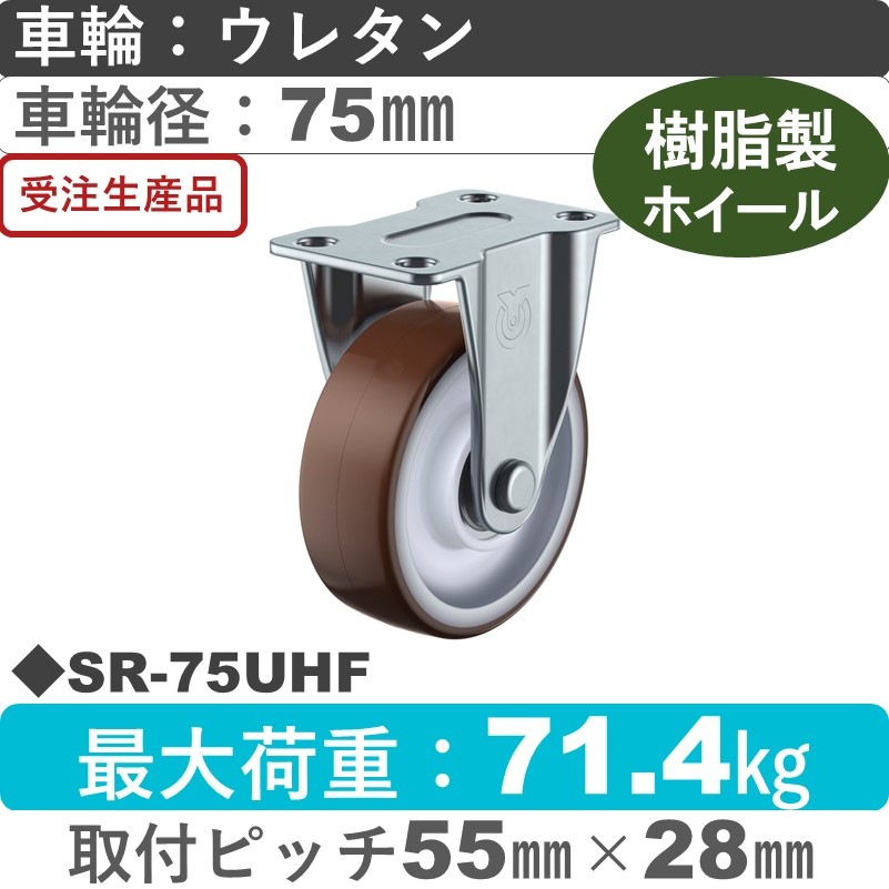SR-75UHF ユーエイキャスター 固定金具 ウレタン(B入)車輪75㎜