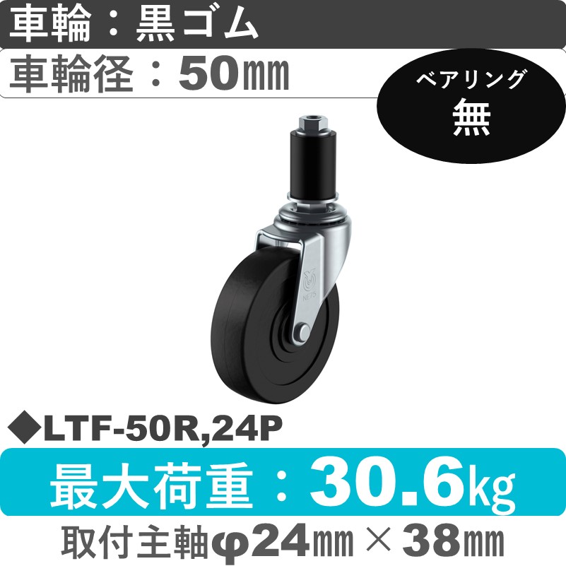 LTF-50R,φ24P ユーエイキャスター 差し込み式 ゴム車輪50㎜