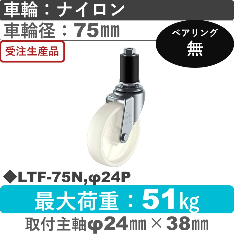 LTF-75N,φ24P ユーエイキャスター 差し込み式 ナイロン車輪75㎜