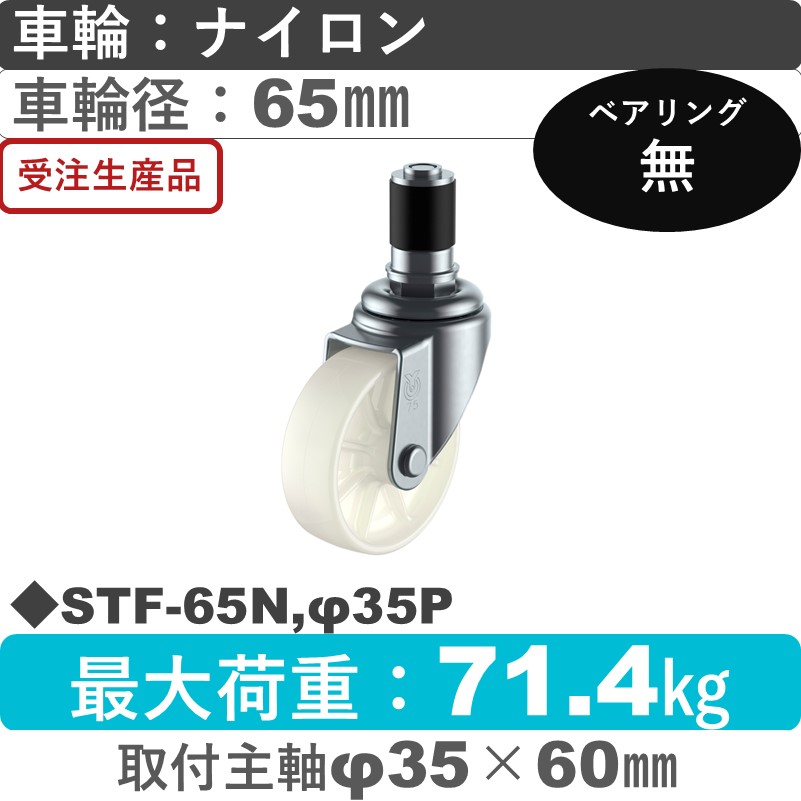 STF-65N,φ35P ユーエイキャスター 差し込み式 ナイロン車輪65㎜