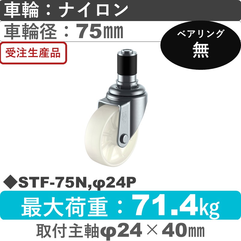 STF-75N,φ24P ユーエイキャスター 差し込み式 ナイロン車輪75㎜