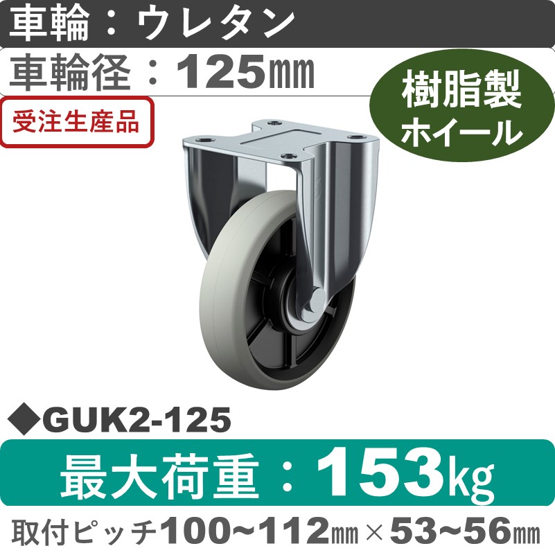 GUK2-125 ユーエイキャスター 固定金具 ウレタン(B入)車輪125㎜