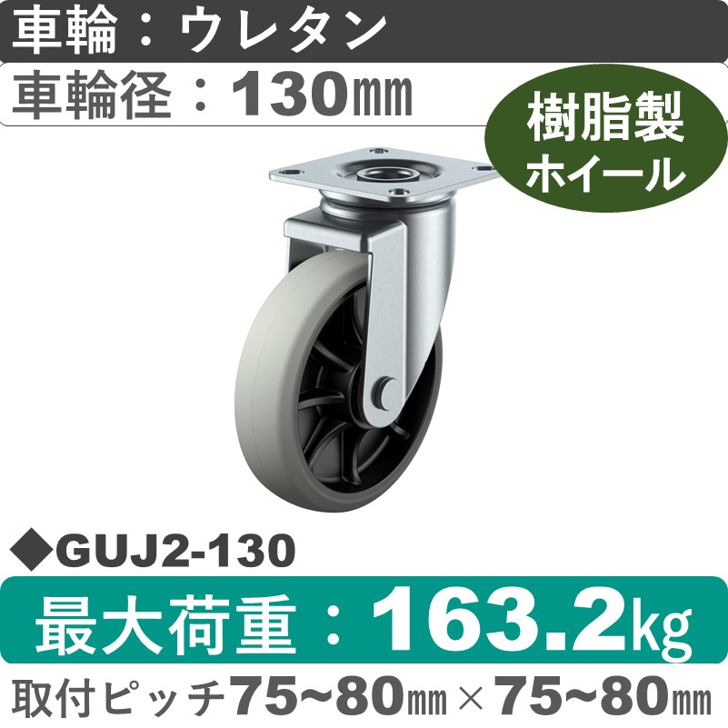 GUJ2-130 ユーエイキャスター 自在金具 ウレタン(B入)車輪130㎜