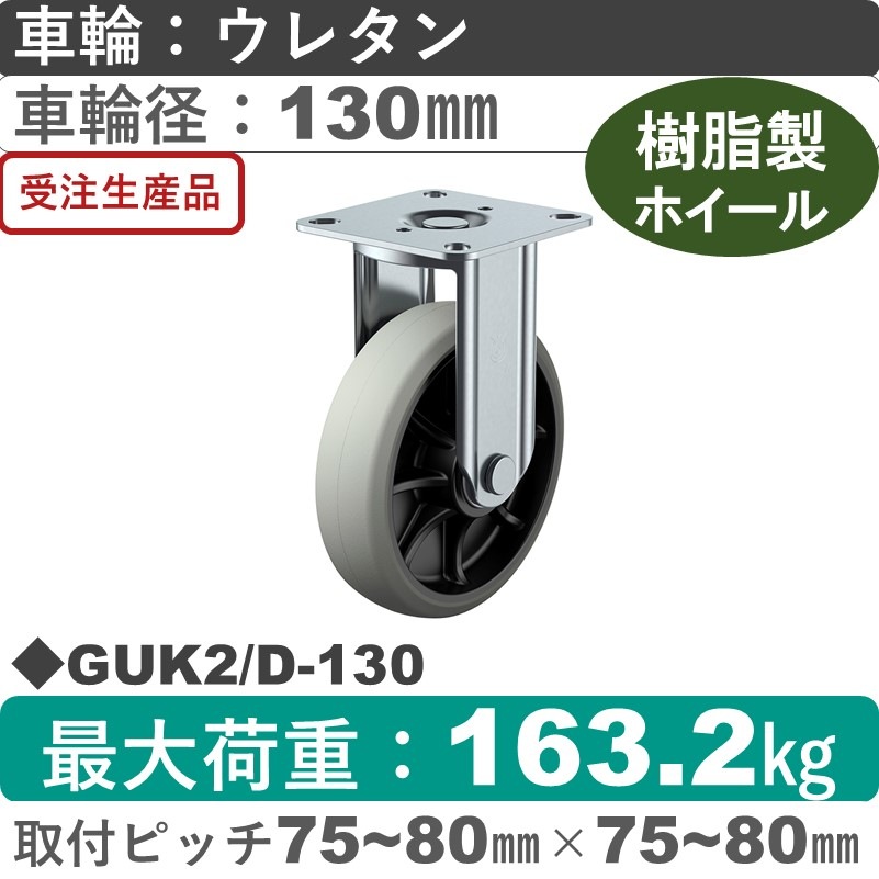 GUK2/D-130 ユーエイキャスター 固定金具 ウレタン(B入)車輪130㎜
