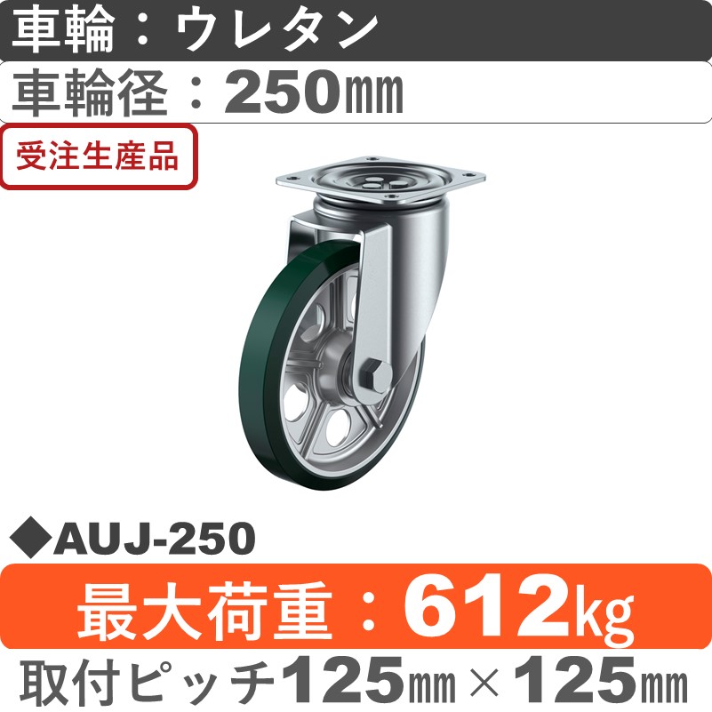 AUJ-250 ユーエイキャスター 自在金具 ウレタン(B入)車輪250㎜