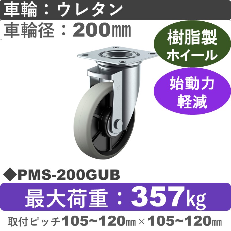 PMS-200GUB ユーエイキャスター 自在金具 ウレタン(B入)車輪200㎜