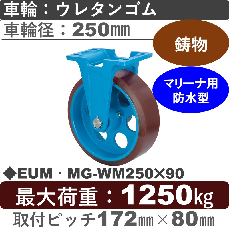 EUM･MG-WM250×90 岡本工機 鋳物防水型固定金具 鋳物/幅広ウレタン/防水型車輪250㎜