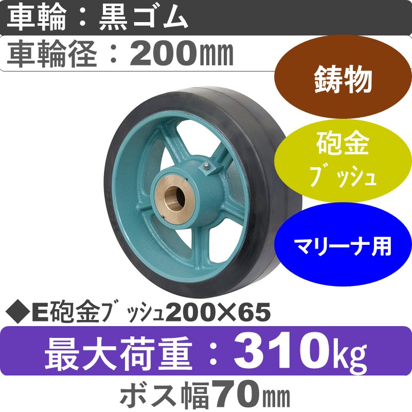 E200×65砲金ﾌﾞｯｼｭ 岡本工機 　鋳物/幅広ゴム車輪200㎜