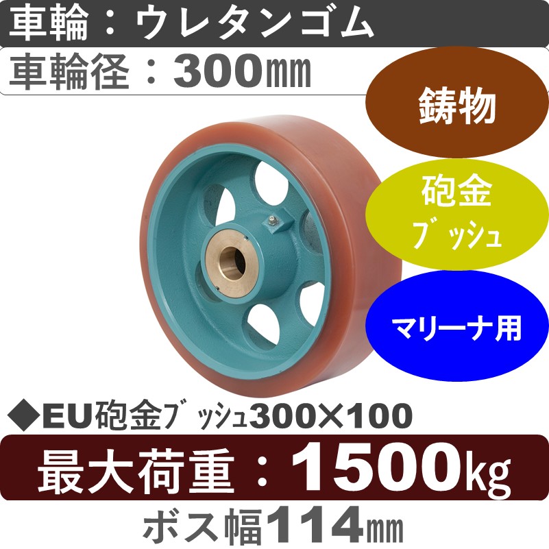 EU300×100砲金ﾌﾞｯｼｭ 岡本工機 車輪 鋳物/幅広ウレタン車輪300㎜