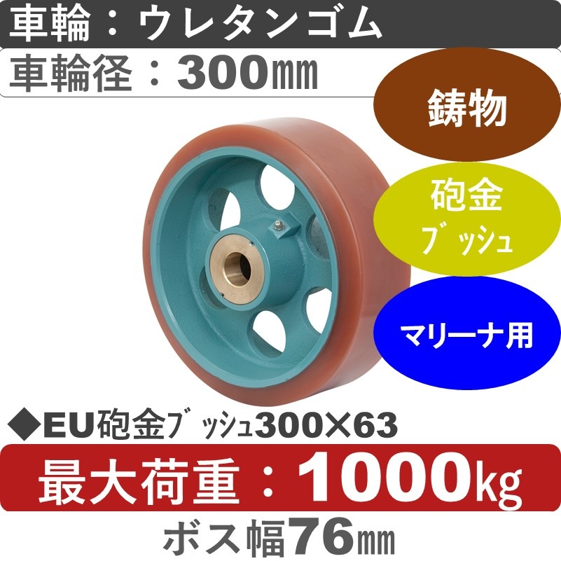 EU300×63砲金ﾌﾞｯｼｭ 岡本工機 車輪 鋳物/幅広ウレタン車輪300㎜