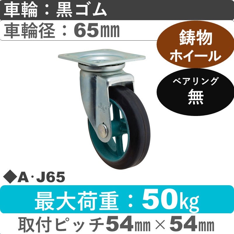 A･J65 岡本工機 自在金具 鋳物/ゴム車輪65㎜