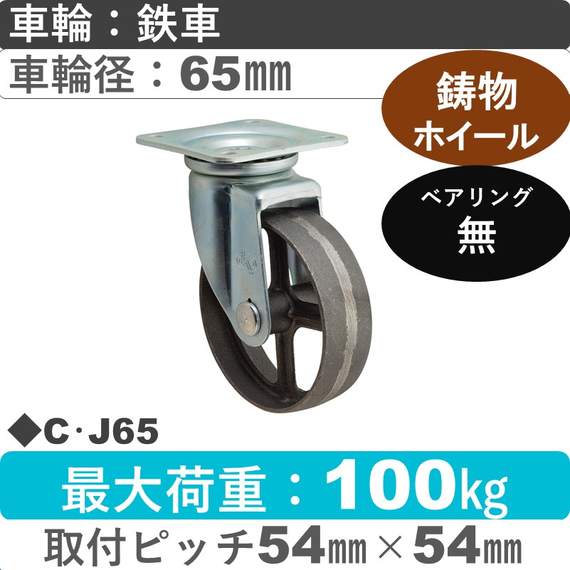 C･J65 岡本工機 自在金具 鋳物/鉄車車輪65㎜