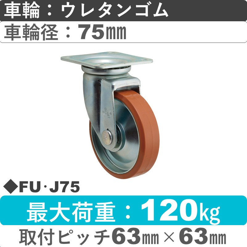 FU･J75 岡本工機 自在金具 ウレタン車輪75㎜
