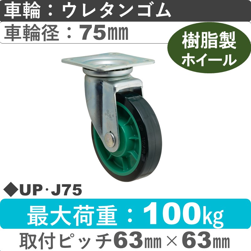 UP･J75 岡本工機 自在金具 樹脂/ウレタン車輪75㎜