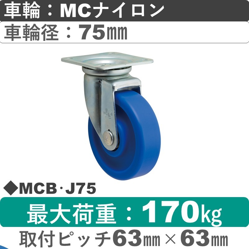 MCB･J75 岡本工機 自在金具 ＭＣナイロン車輪75㎜