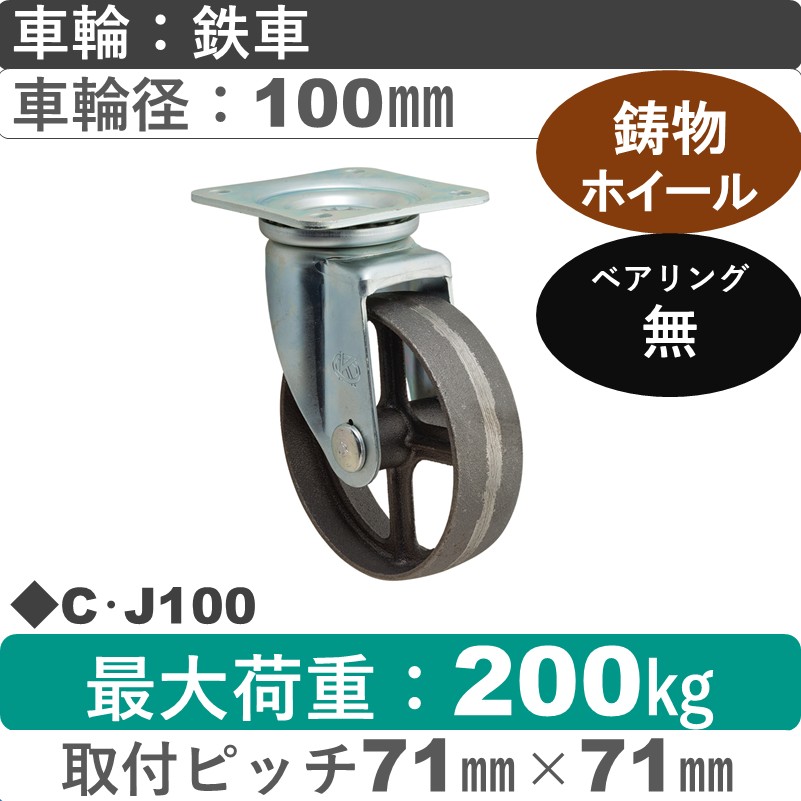 C･J100 岡本工機 自在金具 鋳物/鉄車車輪100㎜