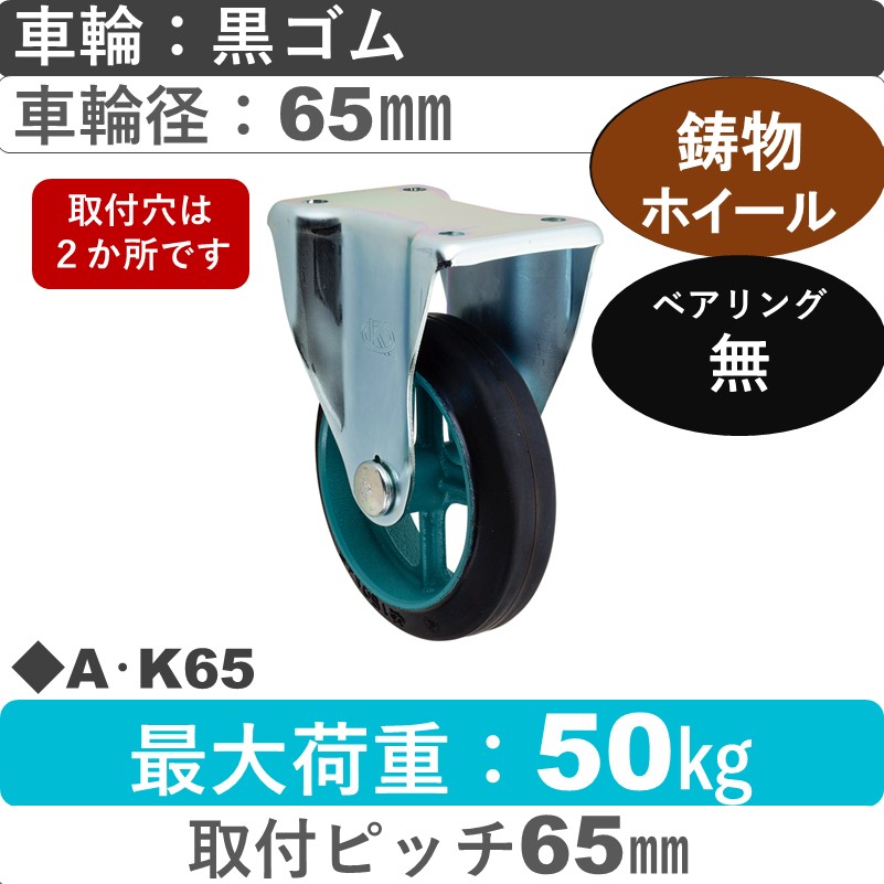 A･K65 岡本工機 固定金具 鋳物/ゴム車輪65㎜