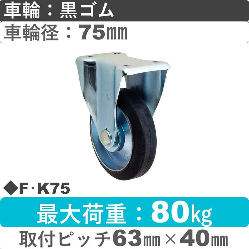 F･K75 岡本工機 固定金具 ゴム車輪75㎜