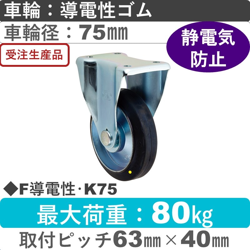 F導電性･K75 岡本工機 固定金具 導電性ゴム車輪75㎜