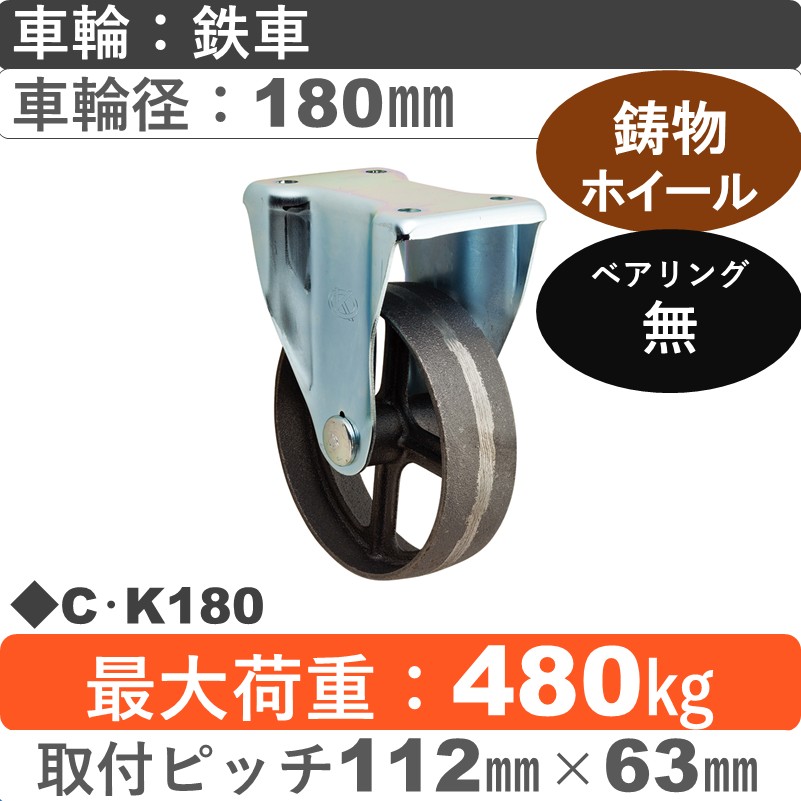 C･K180 岡本工機 固定金具 鋳物/鉄車車輪180㎜