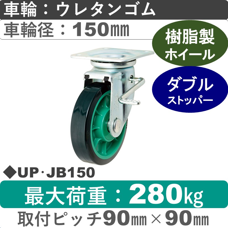 UP･JB150 岡本工機 自在金具ストッパー付 樹脂/ウレタン車輪150㎜