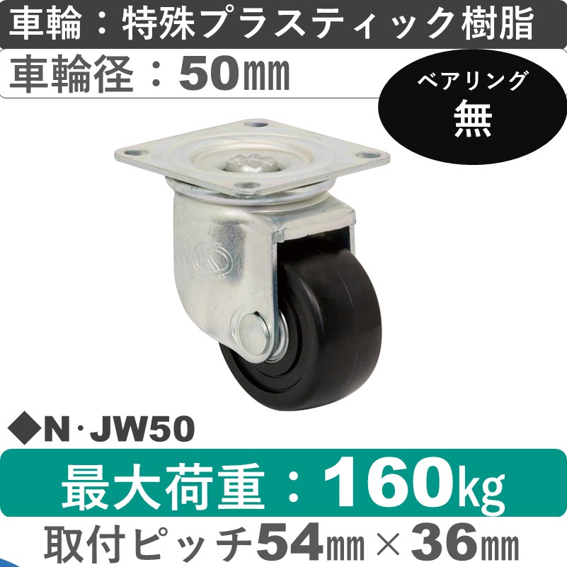 N･JW50 岡本工機 自在金具 特殊プラスティック車輪50㎜