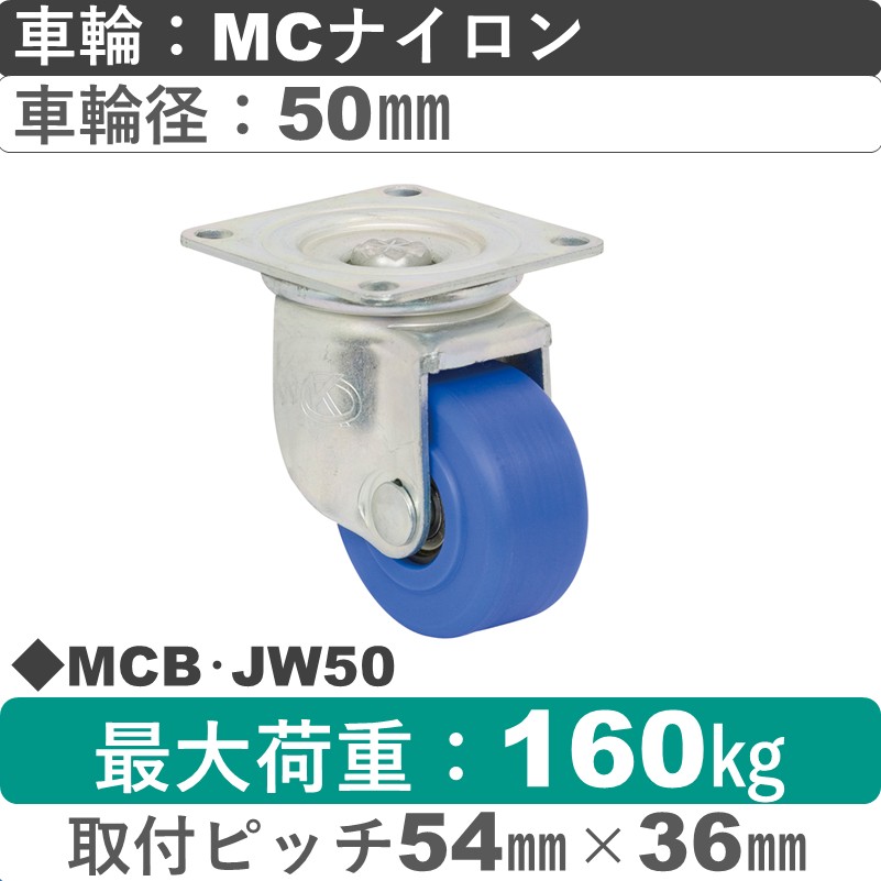 MCB･JW50 岡本工機 自在金具 MCナイロン車輪50㎜