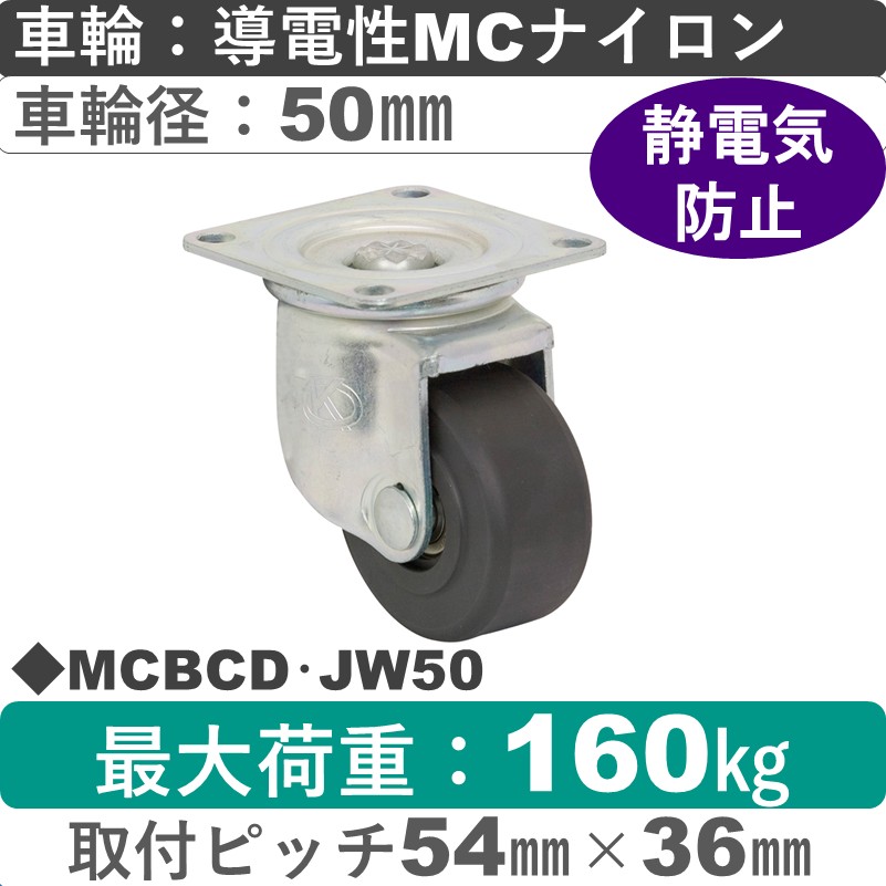MCBCD･JW50 岡本工機 自在金具 導電性MCナイロン車輪50㎜