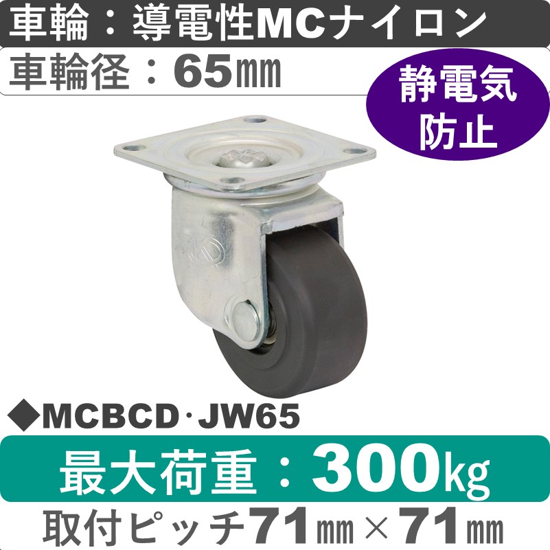 MCBCD･JW65 岡本工機 自在金具 導電性MCナイロン車輪65㎜