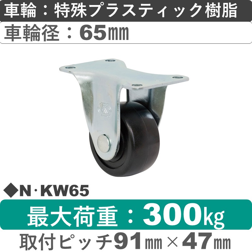 N･KW65 岡本工機 固定金具 特殊プラスティック車輪65㎜
