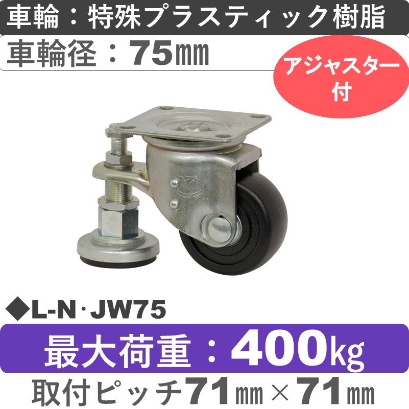 L-N･JW75 岡本工機 自在金具アジャスター付 特殊プラスティック車輪75㎜