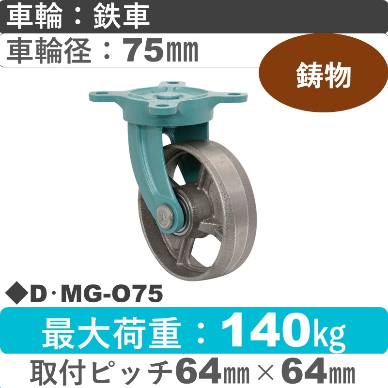 D･MG-O75 岡本工機 鋳物自在金具 鋳物/鉄車車輪75㎜