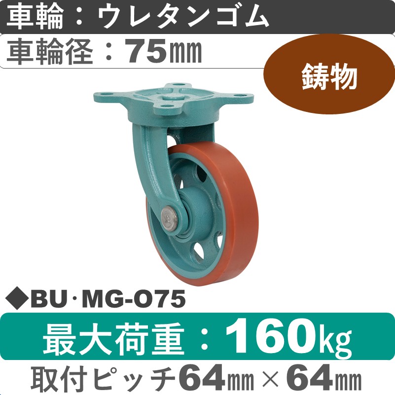 BU･MG-O75 岡本工機 鋳物自在金具 鋳物/ウレタン車輪75㎜