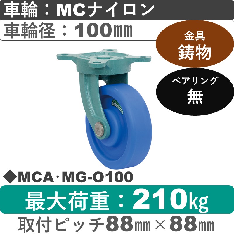 MCA･MG-O100 岡本工機 鋳物自在金具 MCナイロン車輪100㎜