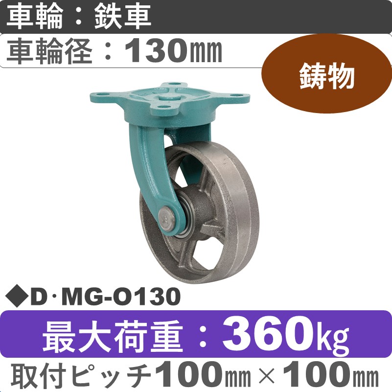 D･MG-O130 岡本工機 鋳物自在金具 鋳物/鉄車車輪130㎜