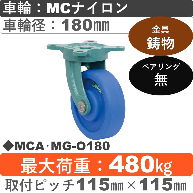 MCA･MG-O180 岡本工機 鋳物自在金具 MCナイロン車輪180㎜