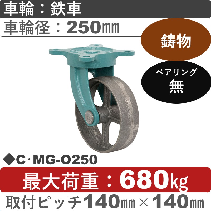 C･MG-O250 岡本工機 鋳物自在金具 鋳物/鉄車車輪250㎜