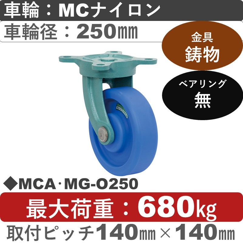 MCA･MG-O250 岡本工機 鋳物自在金具 MCナイロン車輪250㎜