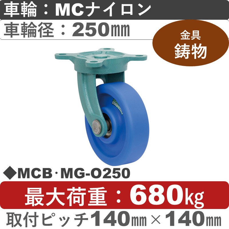 MCB･MG-O250 岡本工機 鋳物自在金具 MCナイロン車輪250㎜
