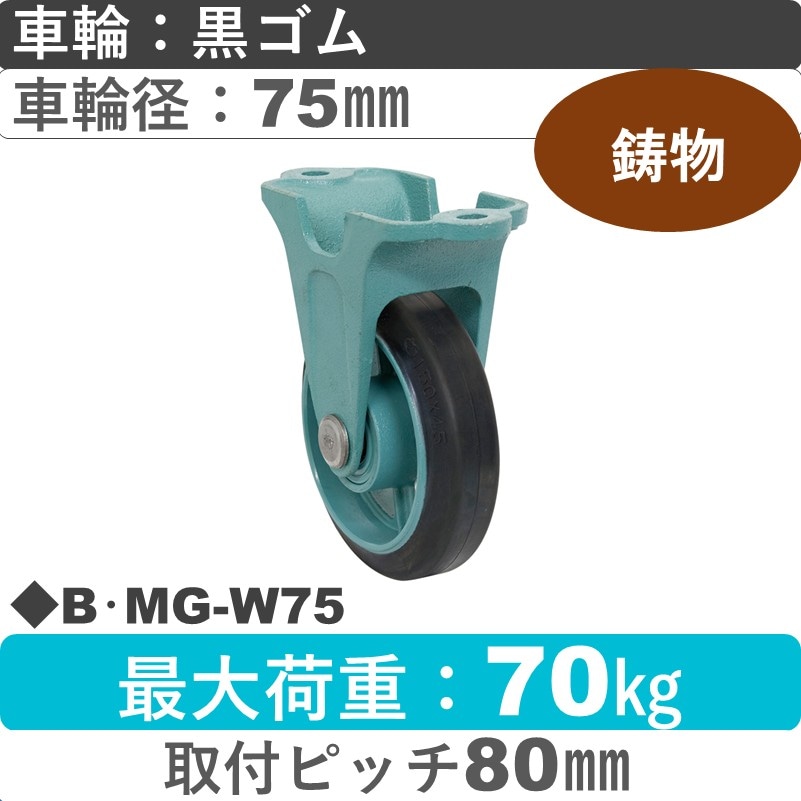 B･MG-W75 岡本工機 鋳物固定金具 鋳物/ゴム車輪75㎜